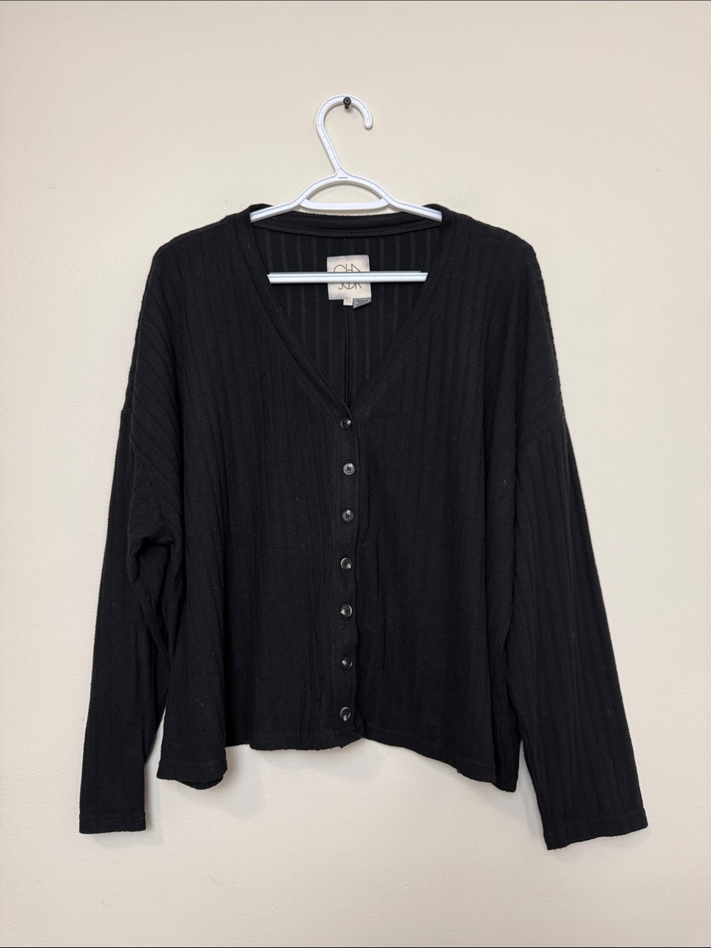 Chaser Brand Black Ribbed V-Neck Button oversized Cardigan size XS